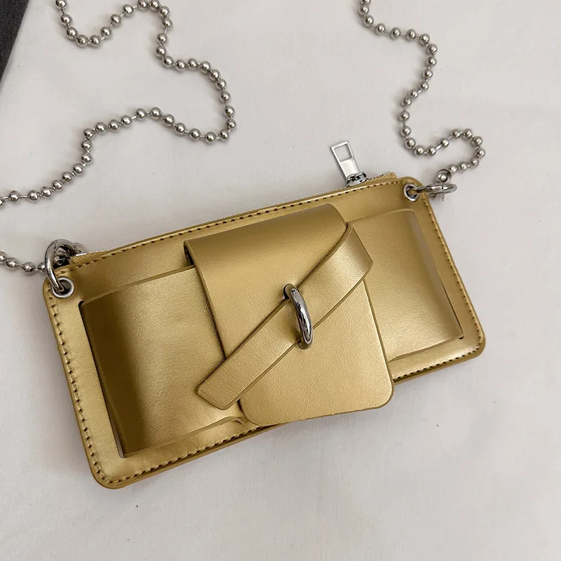 Bead Chain Women's PU Mobile Phone Crossbody Bag For Daily Commute Office Work Solid Color Shoulder Bag Lady Purses