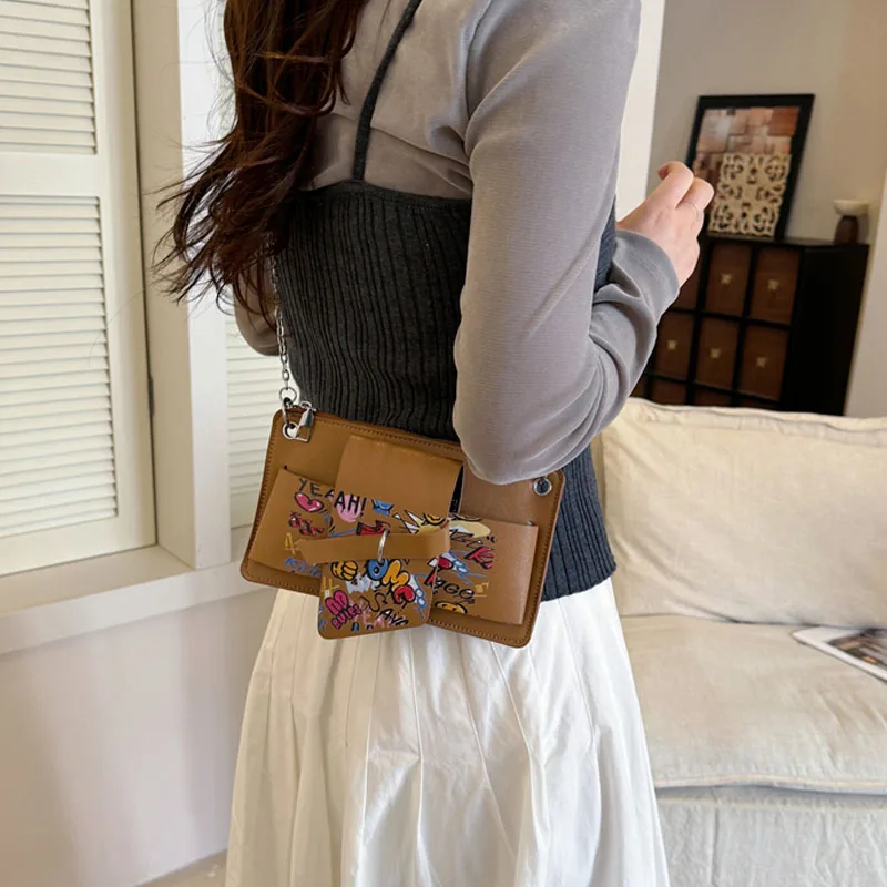 Bead Chain Women's PU Mobile Phone Crossbody Bag For Daily Commute Office Work Solid Color Shoulder Bag Lady Purses