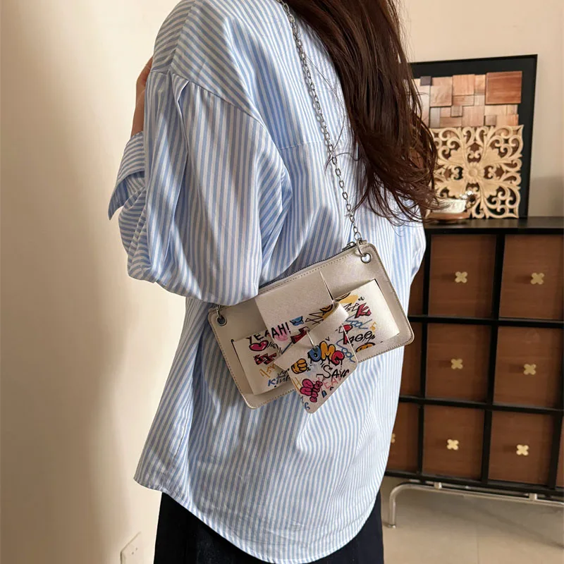 Bead Chain Women's PU Mobile Phone Crossbody Bag For Daily Commute Office Work Solid Color Shoulder Bag Lady Purses
