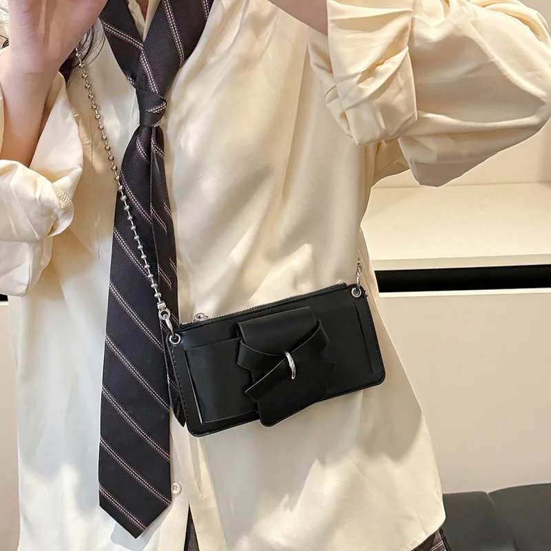 Bead Chain Women's PU Mobile Phone Crossbody Bag For Daily Commute Office Work Solid Color Shoulder Bag Lady Purses