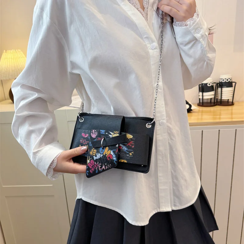Bead Chain Women's PU Mobile Phone Crossbody Bag For Daily Commute Office Work Solid Color Shoulder Bag Lady Purses
