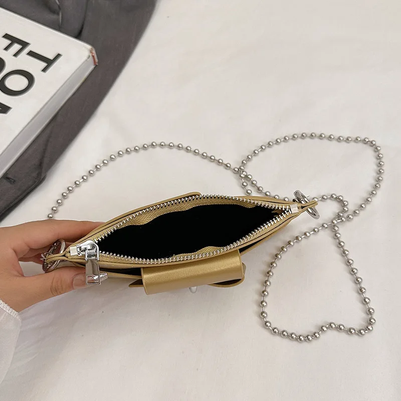 Bead Chain Women's PU Mobile Phone Crossbody Bag For Daily Commute Office Work Solid Color Shoulder Bag Lady Purses