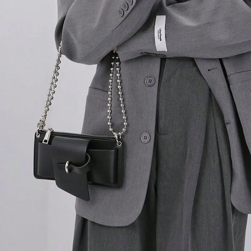 Bead Chain Women's PU Mobile Phone Crossbody Bag For Daily Commute Office Work Solid Color Shoulder Bag Lady Purses