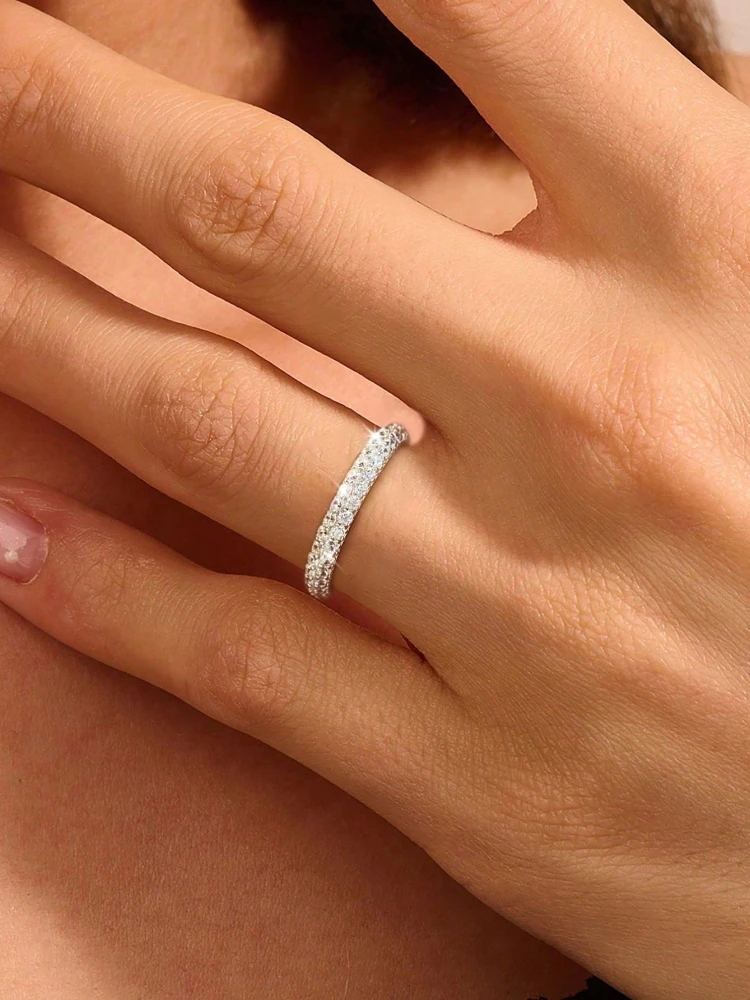 925 Sterling Silver Fashionable Simplicity Zircon Stackable Plain Ring For Women Daily Life Party Anniversary Fine Jewelry