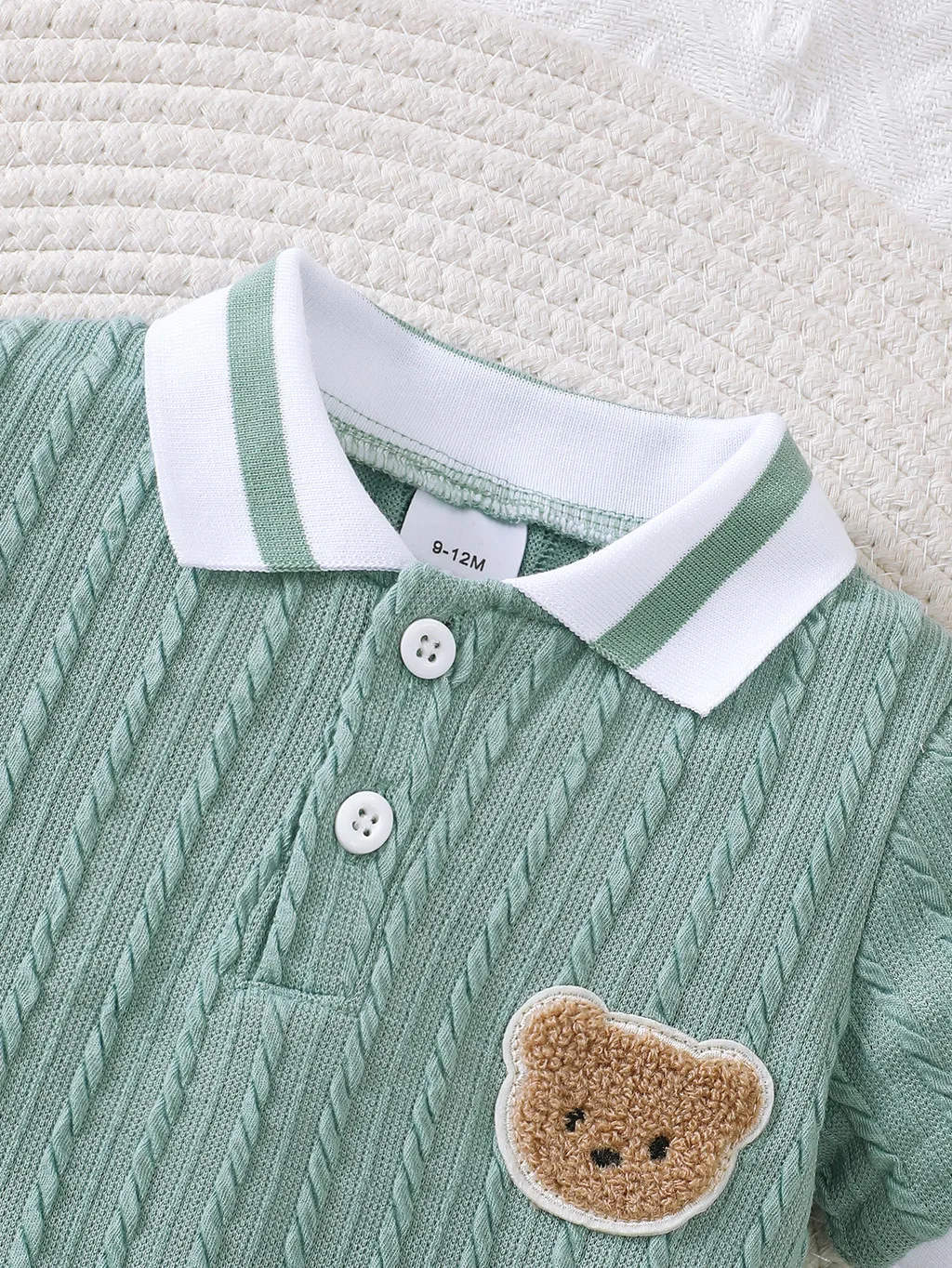 Newborn Baby Boy Romper Short Sleeved Striped Lapel with Little Bear Pattern Gentleman's Jumpsuit Summer Baby Onesie1-18Months