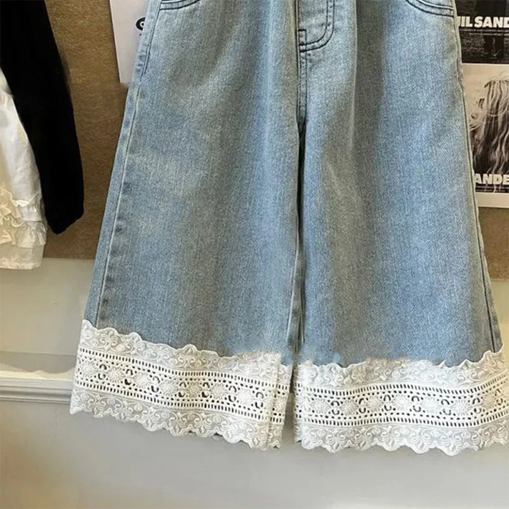 Bear Leader Summer New Blue Jeans 2-7-year-old Simple Kids Clothes Girls Korean Edition Fashion Lace Decoration Casual Pants