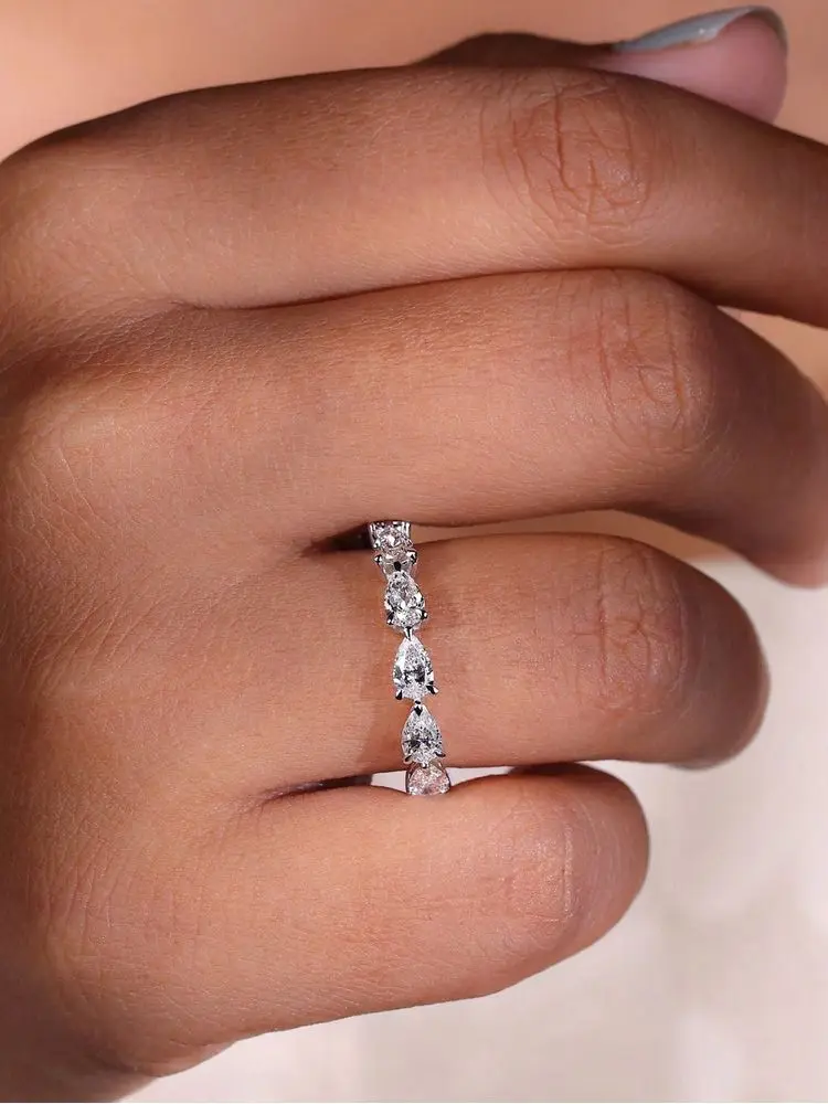 925 Sterling Silver Fashionable Shiny Water Drop Shaped Ring For Women Engagement Wedding Luxury High Quality Fine Jewelry