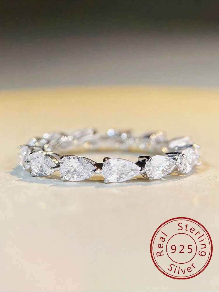 925 Sterling Silver Fashionable Shiny Water Drop Shaped Ring For Women Engagement Wedding Luxury High Quality Fine Jewelry