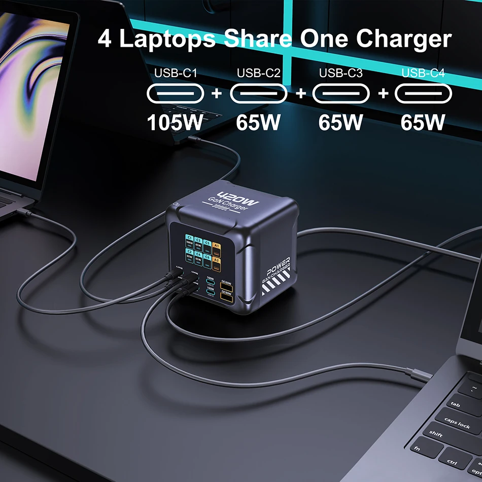 Ubigbuy 300W GaN Charger PPS PD 100W USB Type C 6-Port Digital Display Desktop Fast Charging Station for MacBook iPhone Samsung
