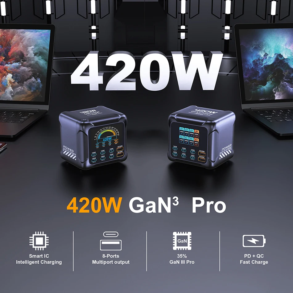Ubigbuy 300W GaN Charger PPS PD 100W USB Type C 6-Port Digital Display Desktop Fast Charging Station for MacBook iPhone Samsung
