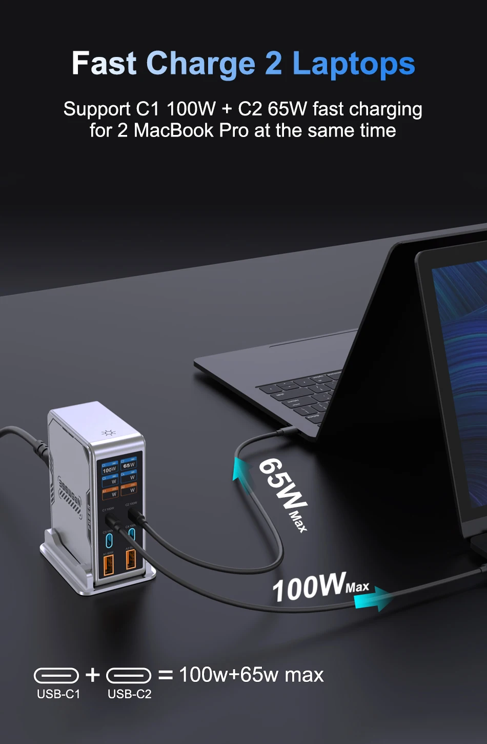 Ubigbuy 300W GaN Charger PPS PD 100W USB Type C 6-Port Digital Display Desktop Fast Charging Station for MacBook iPhone Samsung
