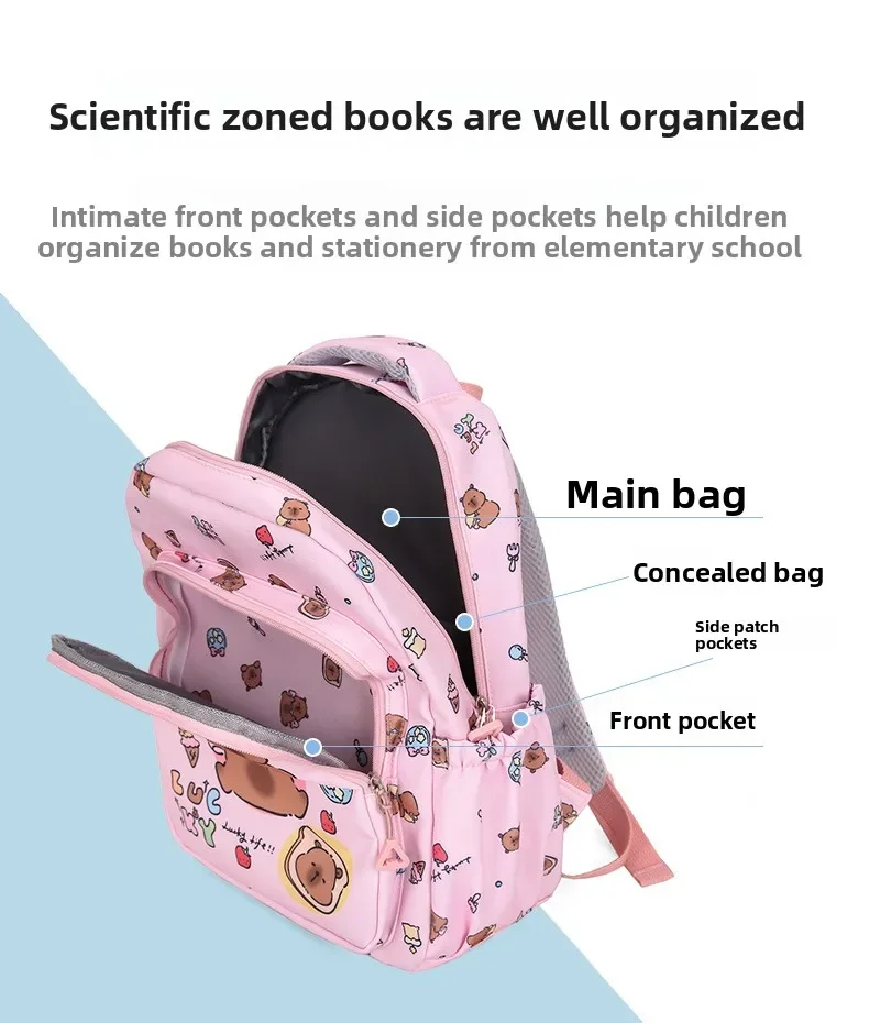 Capybara Colorful Backpack 3Pcs/Set for Women Casual School Bags with Lunch Bag Girl Boy Student Teenager Rucksack