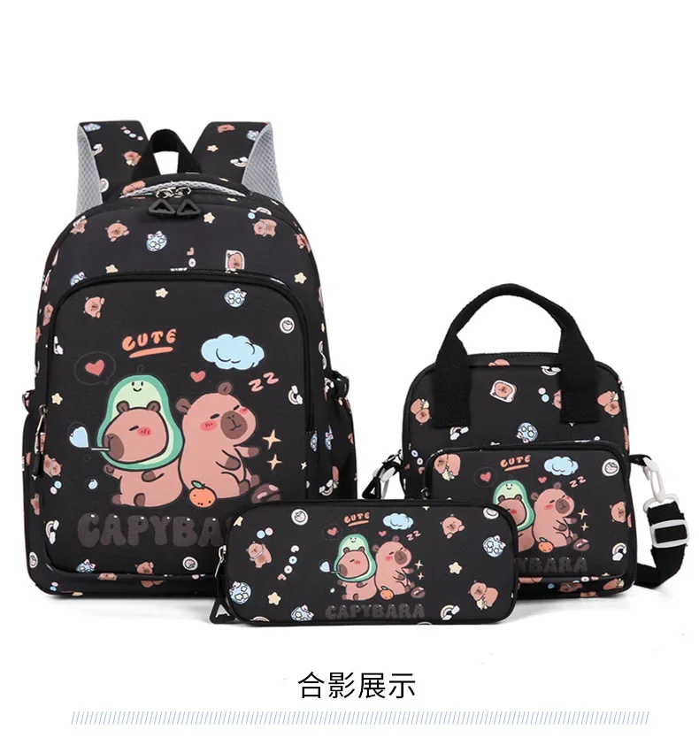 Capybara Colorful Backpack 3Pcs/Set for Women Casual School Bags with Lunch Bag Girl Boy Student Teenager Rucksack