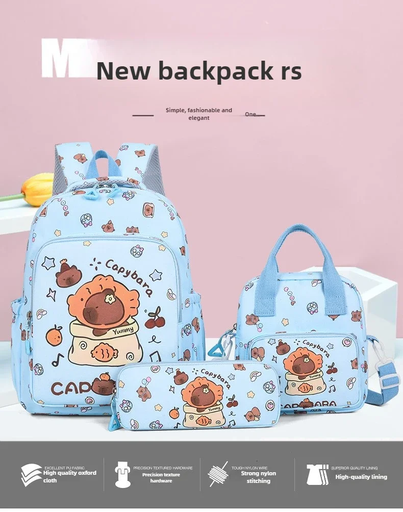 Capybara Colorful Backpack 3Pcs/Set for Women Casual School Bags with Lunch Bag Girl Boy Student Teenager Rucksack