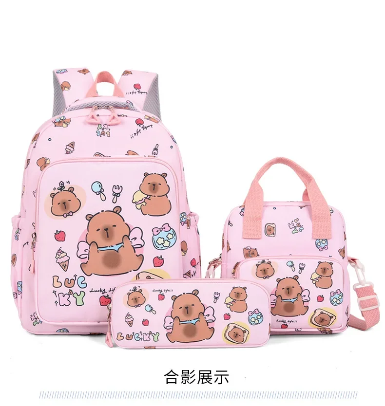 Capybara Colorful Backpack 3Pcs/Set for Women Casual School Bags with Lunch Bag Girl Boy Student Teenager Rucksack
