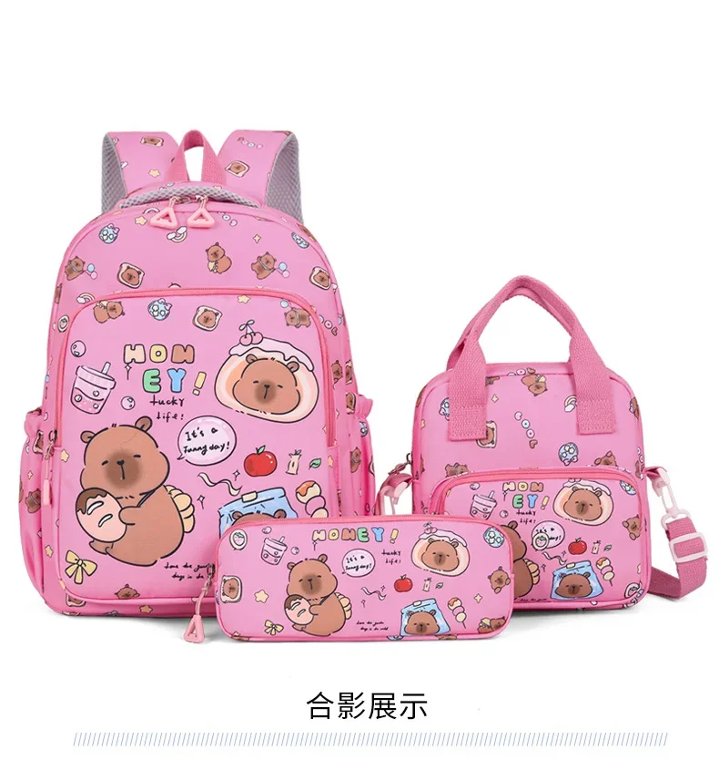Capybara Colorful Backpack 3Pcs/Set for Women Casual School Bags with Lunch Bag Girl Boy Student Teenager Rucksack