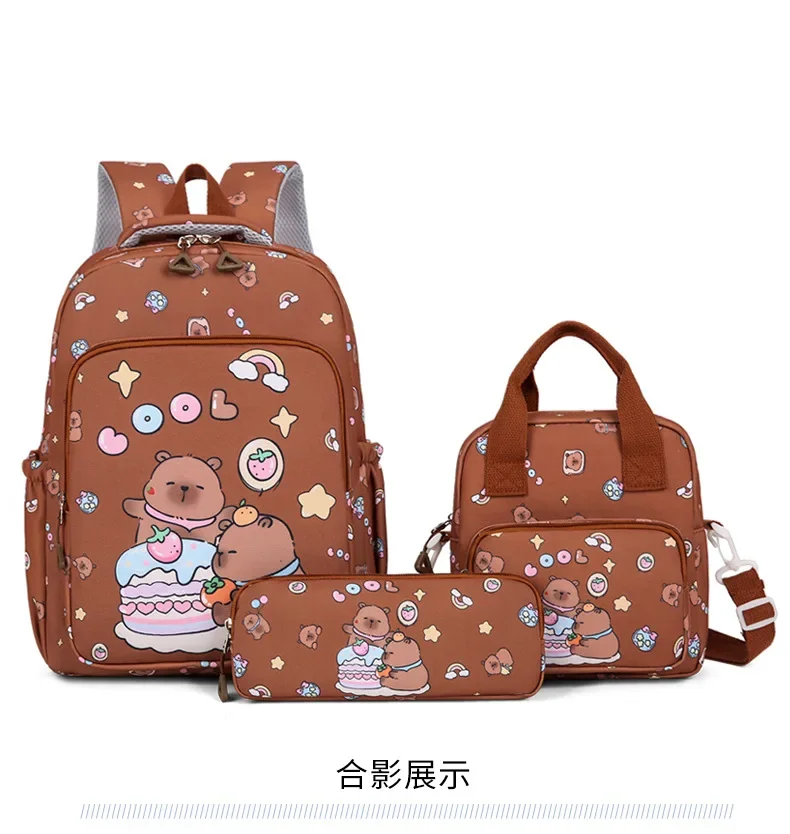 Capybara Colorful Backpack 3Pcs/Set for Women Casual School Bags with Lunch Bag Girl Boy Student Teenager Rucksack