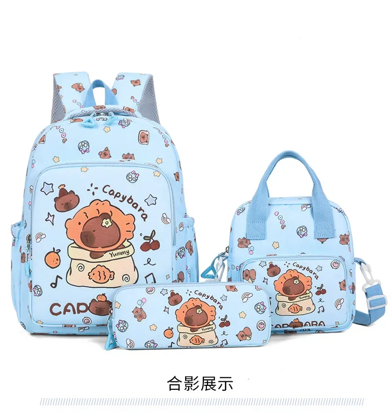 Capybara Colorful Backpack 3Pcs/Set for Women Casual School Bags with Lunch Bag Girl Boy Student Teenager Rucksack
