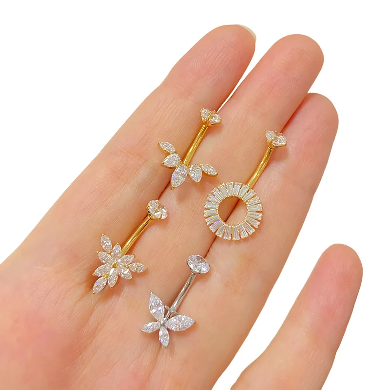 ASTM F136 Titanium Navel Ring PIERC Belly Navel Rings Zircon Paved Top Threaded Piercing Belly Button Ring Factory Body Jewelr