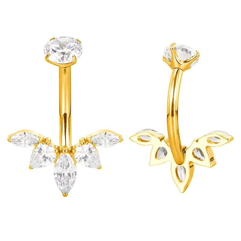 ASTM F136 Titanium Navel Ring PIERC Belly Navel Rings Zircon Paved Top Threaded Piercing Belly Button Ring Factory Body Jewelr