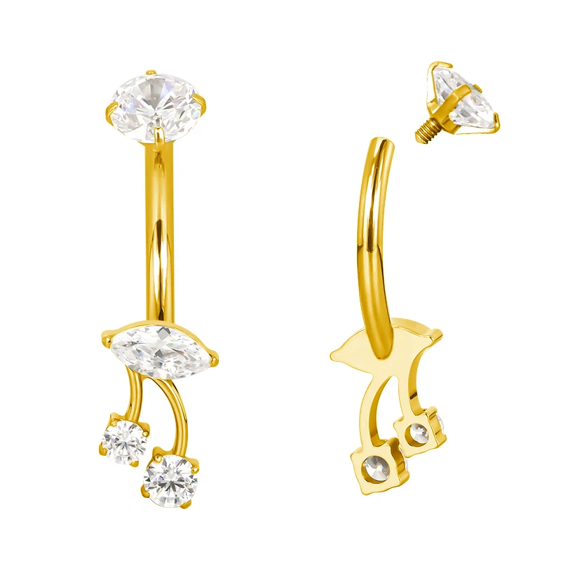 ASTM F136 Titanium Navel Ring PIERC Belly Navel Rings Zircon Paved Top Threaded Piercing Belly Button Ring Factory Body Jewelr