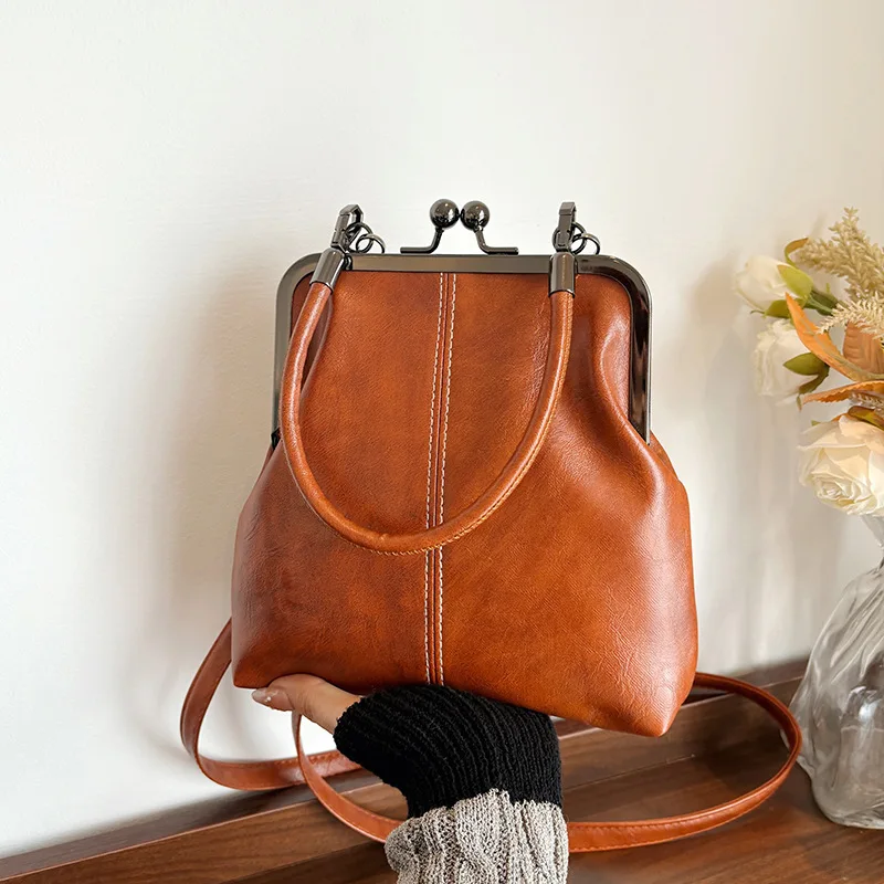 Vintage Style Women Handbag Brown Versatile Designer Shoulder Bag PU Leather Ladys Shell Purses Crossbody Bags
