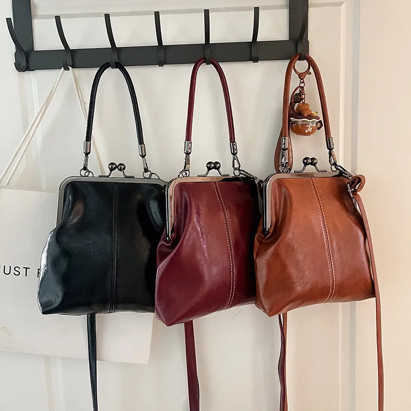 Vintage Style Women Handbag Brown Versatile Designer Shoulder Bag PU Leather Ladys Shell Purses Crossbody Bags