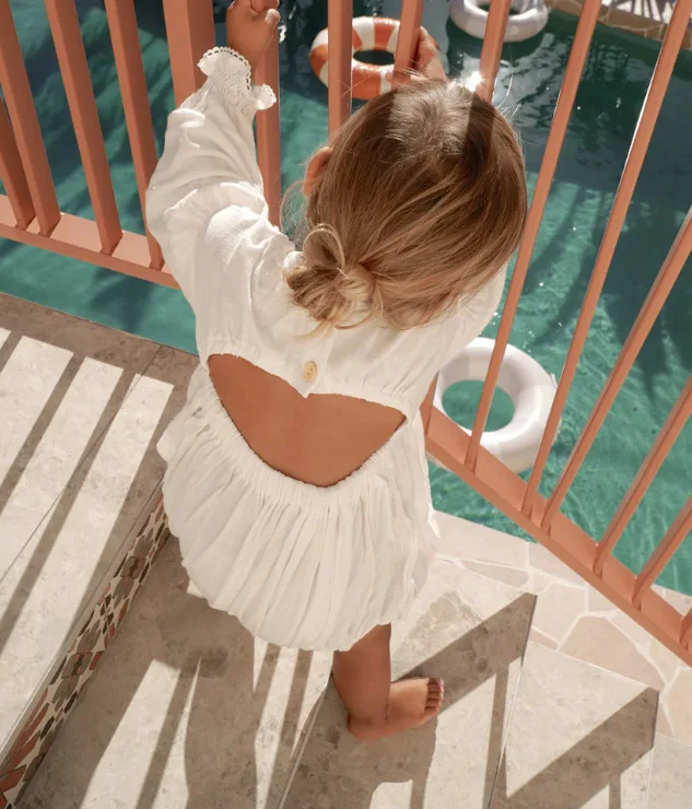 2025 Nordic Baby Spring and Autumn Cotton and Linen Hollow Out Backless V-neck Lace Jumpsuit Baby Clothes