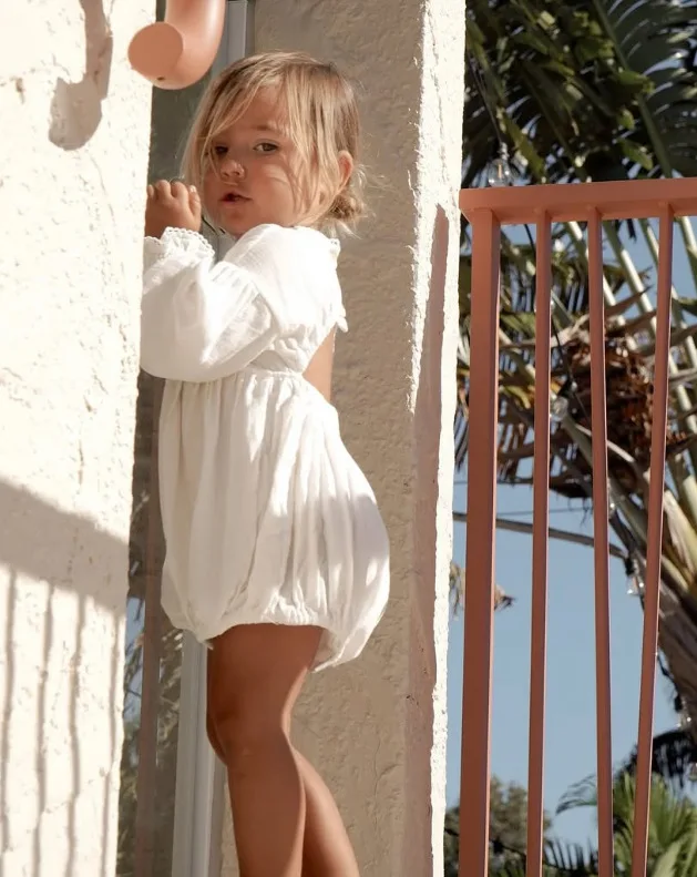 2025 Nordic Baby Spring and Autumn Cotton and Linen Hollow Out Backless V-neck Lace Jumpsuit Baby Clothes