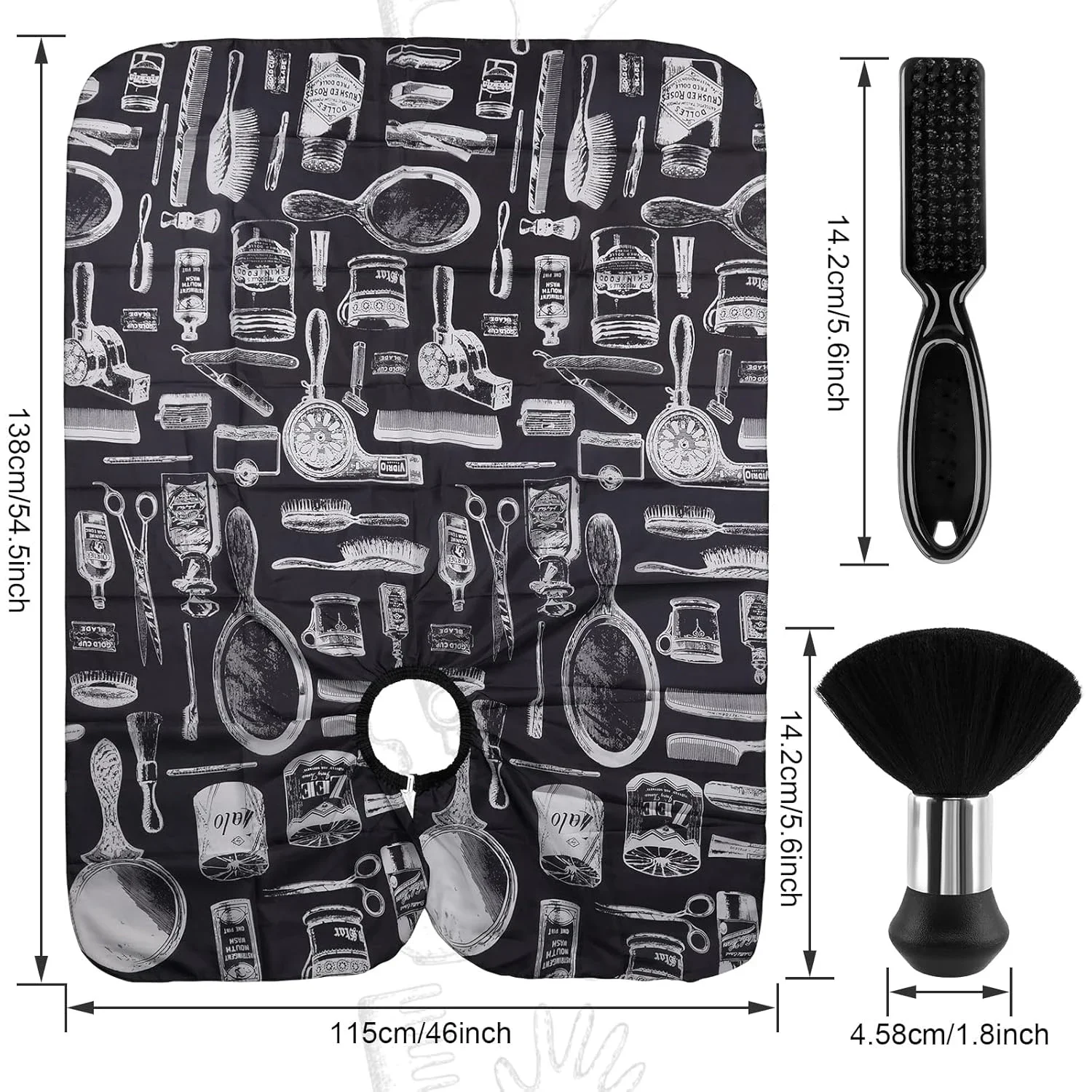 WANMEI Hair Cutting Barber Cape Set with Neck Duster Brush Barber Brush Professional Barber Accessories Salon Cleaning Supplies