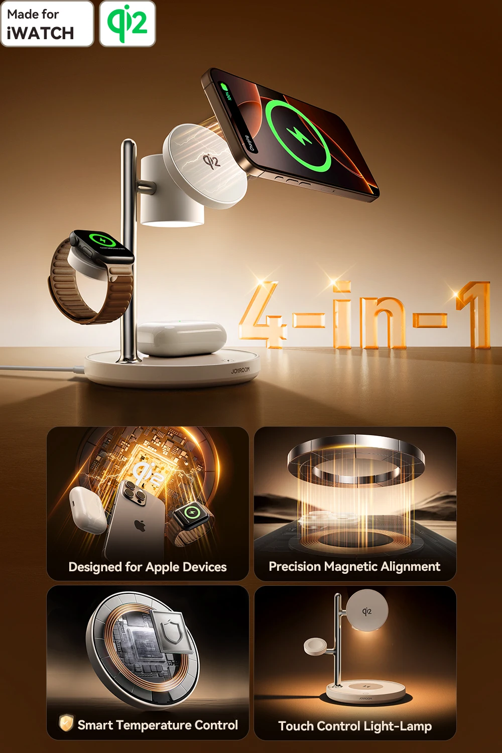 Joyroom Qi2 Magnetic Charging Station for Apple Fast Wireless Charger for iPhone 17 16 15 Pro Max for iWatch for AirPods JR-W23