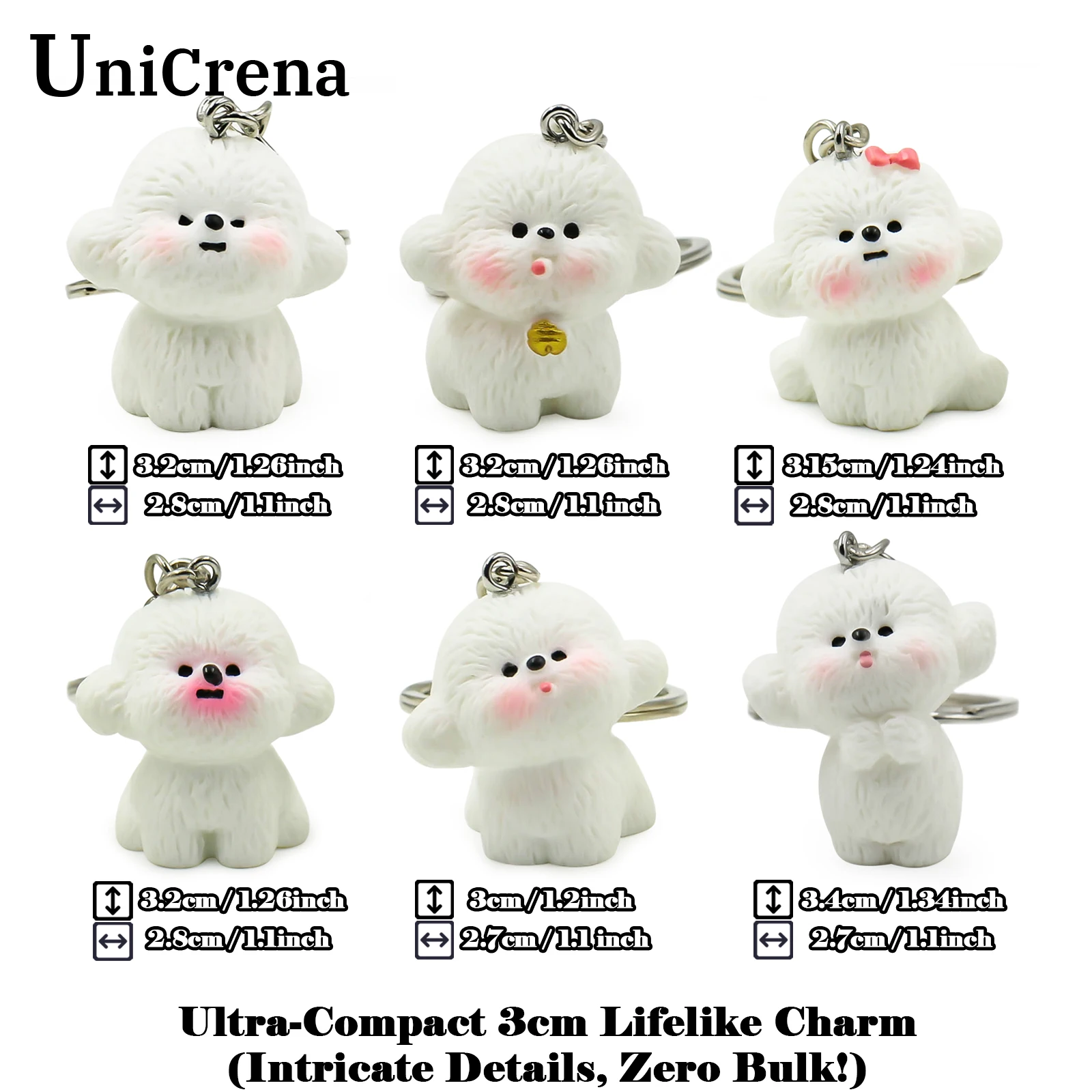 UniCrena Cute Bichon Frise Dog Keychain Bag Charm for Backpack Handbag Purse Car Keys Keychain Cute Pet Lover Gift for Her Him