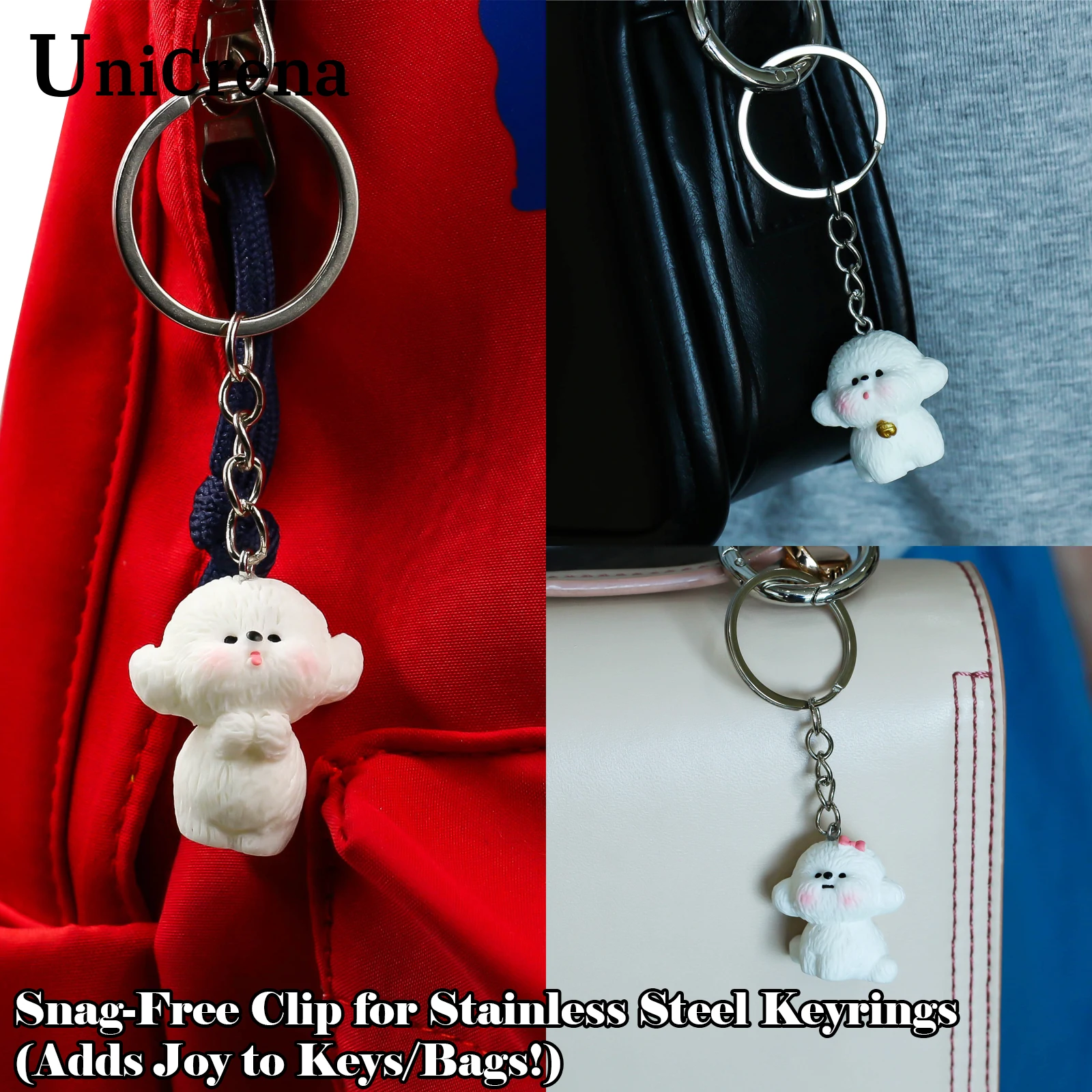 UniCrena Cute Bichon Frise Dog Keychain Bag Charm for Backpack Handbag Purse Car Keys Keychain Cute Pet Lover Gift for Her Him
