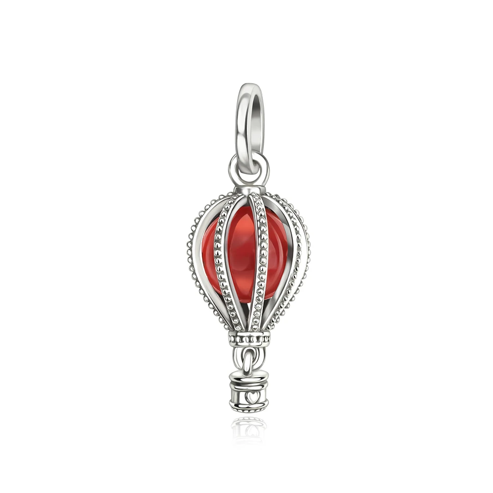 Fashionable 925 Sterling Silver Blue and Pink Hot Air Balloon Pendant Dangle Charm Fit Brand Bracelet Sparkling Jewelry