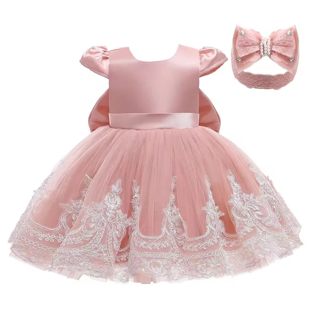 0.2years Baby Flower Girls Dress Tulle 1st Birthday Party Baptism White Dresses Girls Princess Wedding Bridemaid Prom Costume