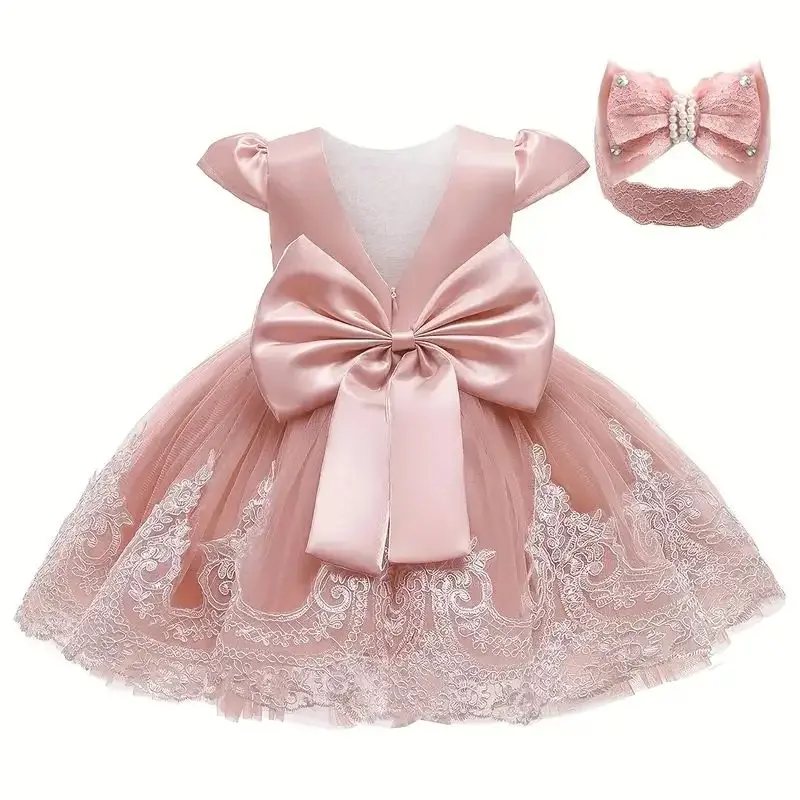 0.2years Baby Flower Girls Dress Tulle 1st Birthday Party Baptism White Dresses Girls Princess Wedding Bridemaid Prom Costume