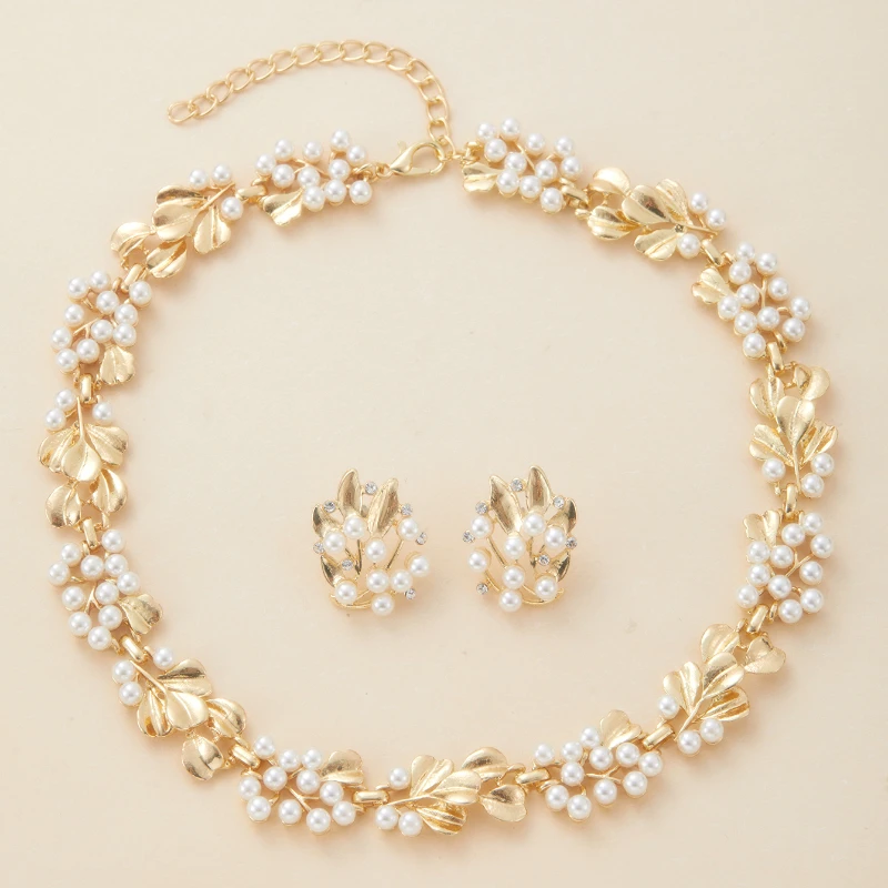 3 Pcs Rhinestone Imitation Pearl Earrings Necklace Set Two-piece Vintage Choker Accessory Light Luxury Jewelry Sets Wedding