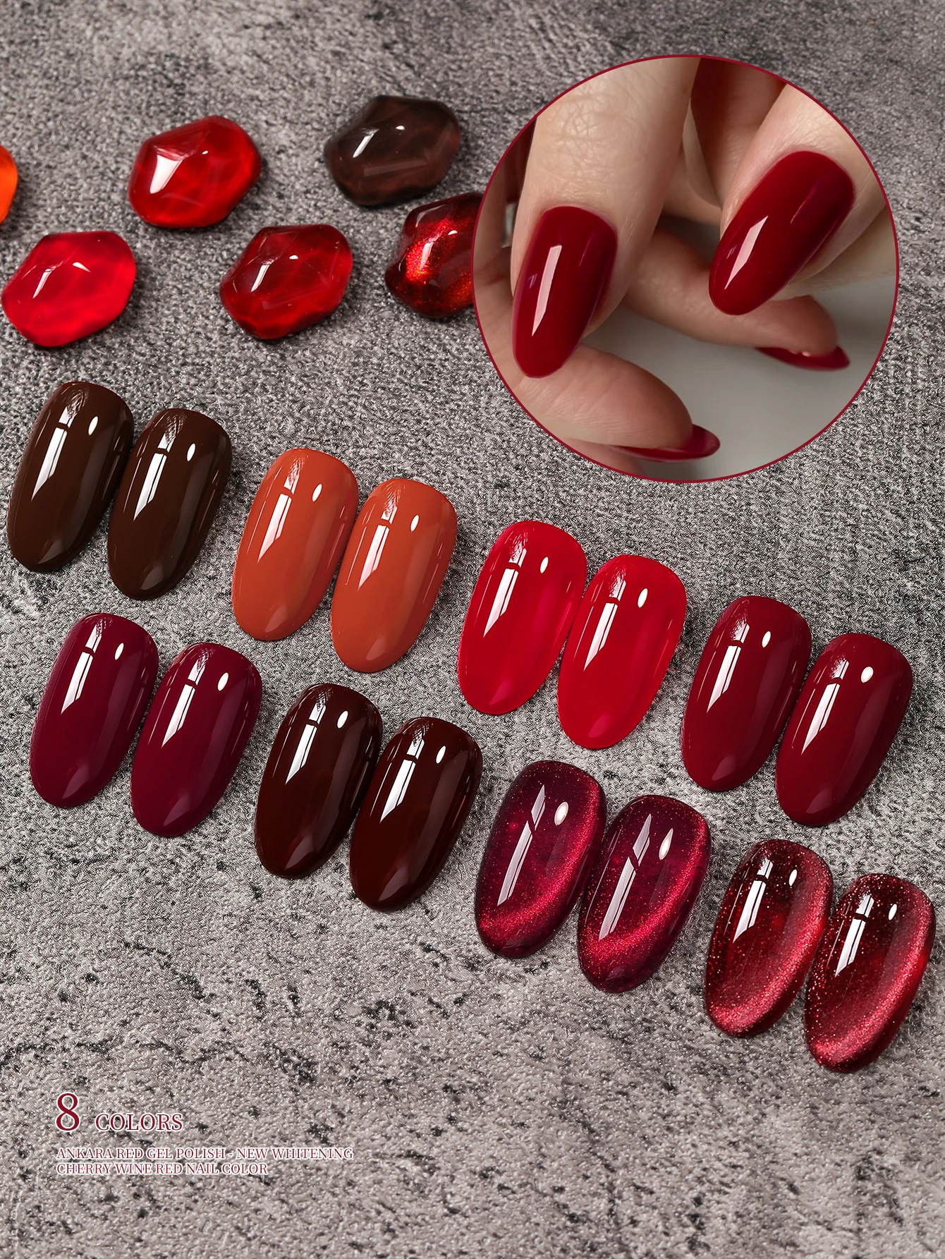 XEIJAYI 15ML 8Pcs Ankara Red Series Gel Nail Polish Set, UV LED Immersion Nail Polish,Holiday DIY Nail Polish Design