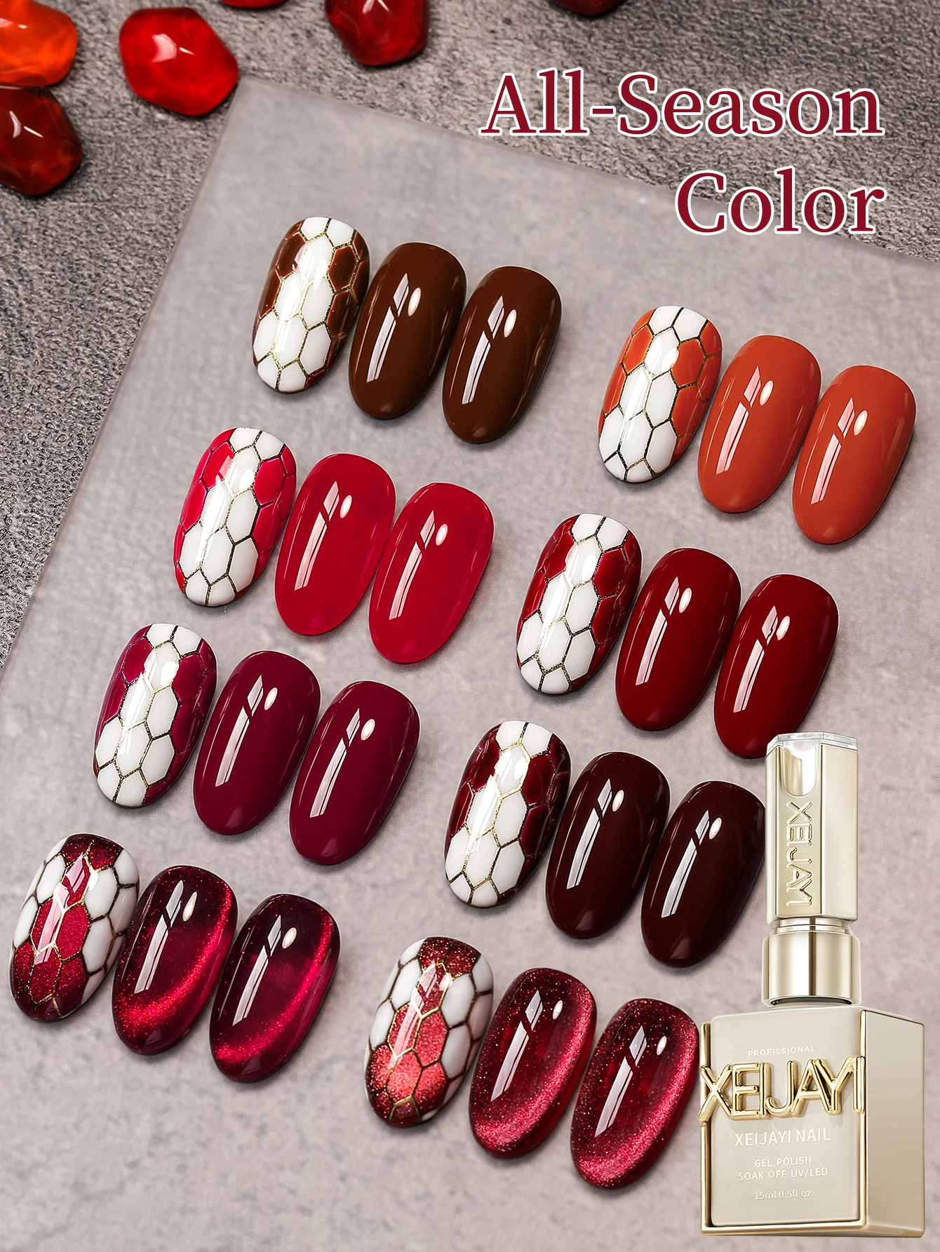 XEIJAYI 15ML 8Pcs Ankara Red Series Gel Nail Polish Set, UV LED Immersion Nail Polish,Holiday DIY Nail Polish Design