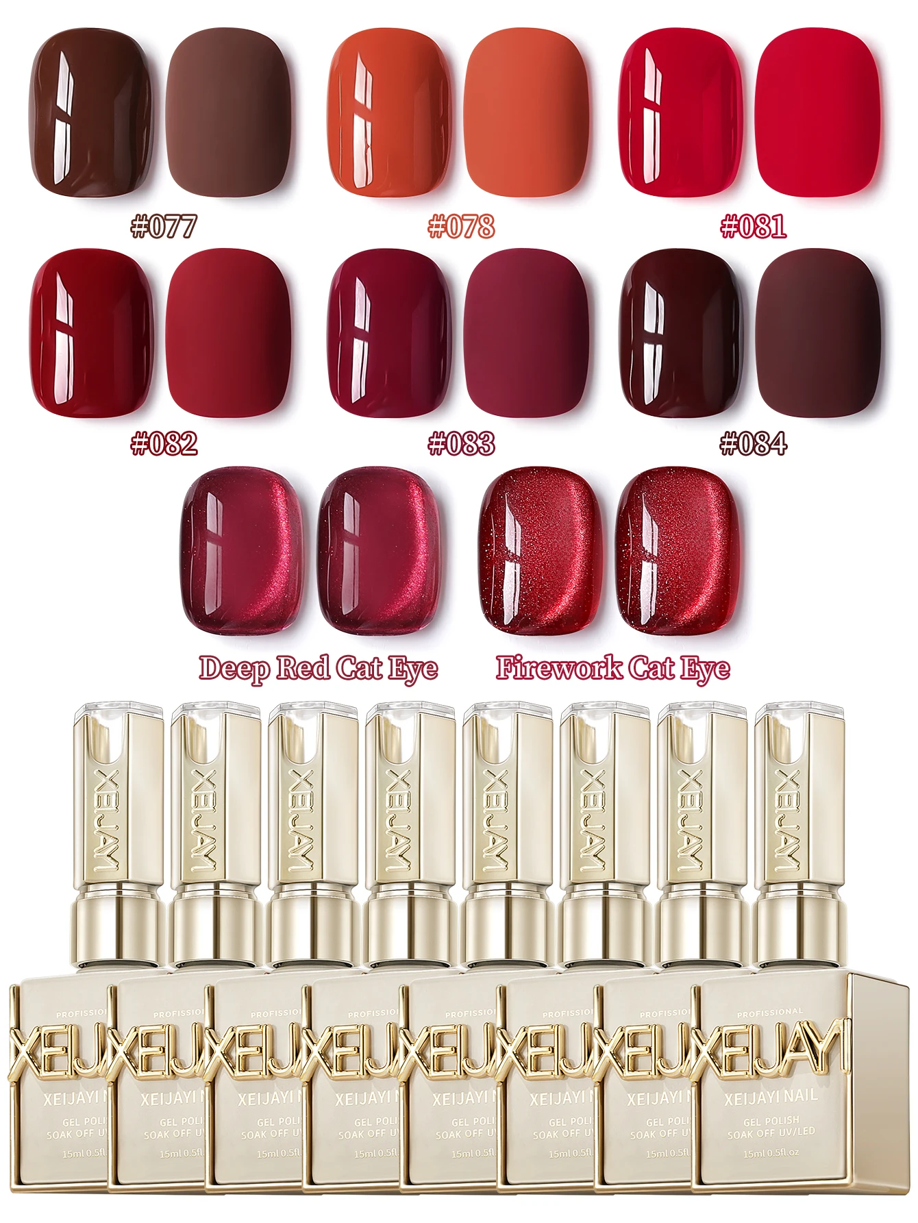 XEIJAYI 15ML 8Pcs Ankara Red Series Gel Nail Polish Set, UV LED Immersion Nail Polish,Holiday DIY Nail Polish Design