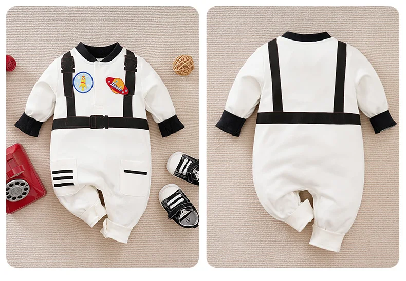 Newborn Baby Boy Long sleeves clothing 0-18 Months one-piece White cotton fashion for Astronaut Print Infant Casual Jumpsuit