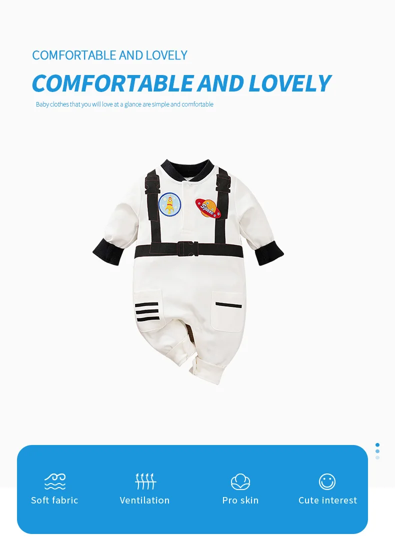 Newborn Baby Boy Long sleeves clothing 0-18 Months one-piece White cotton fashion for Astronaut Print Infant Casual Jumpsuit