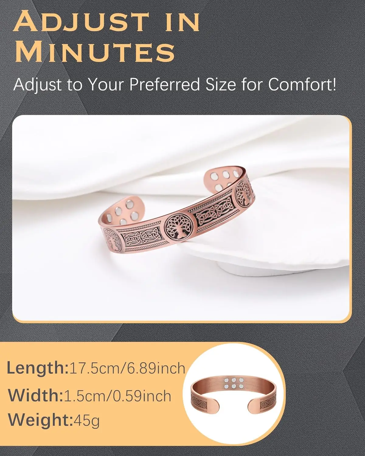 ARADOO Tree of Life Premium Copper Bracelet for Men Women with 18pcs Strength Magnetic Cuff Bangle Jewelry with Gift Box