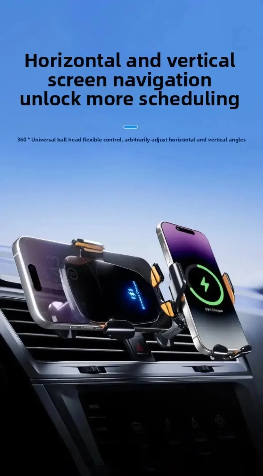 15W Car Wireless Charger 360° Rotation Air Vent Cellphone Bracket For iPhone 16 15 14 13 12 Samsung Xiaomi Fast Charging Station