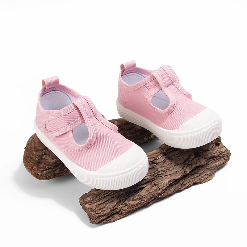 Spring Summer New Arrival Cute Candy Colors T-Strap Canvas Shoes Mesh Breathable Safety Toe Casual Soft Sole Girls Baby Toddler