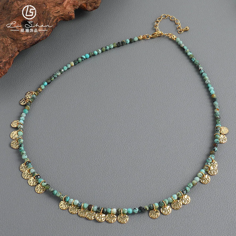 Vintage green African turquoise collarbone chain with niche design, high-end round piece women's necklace
