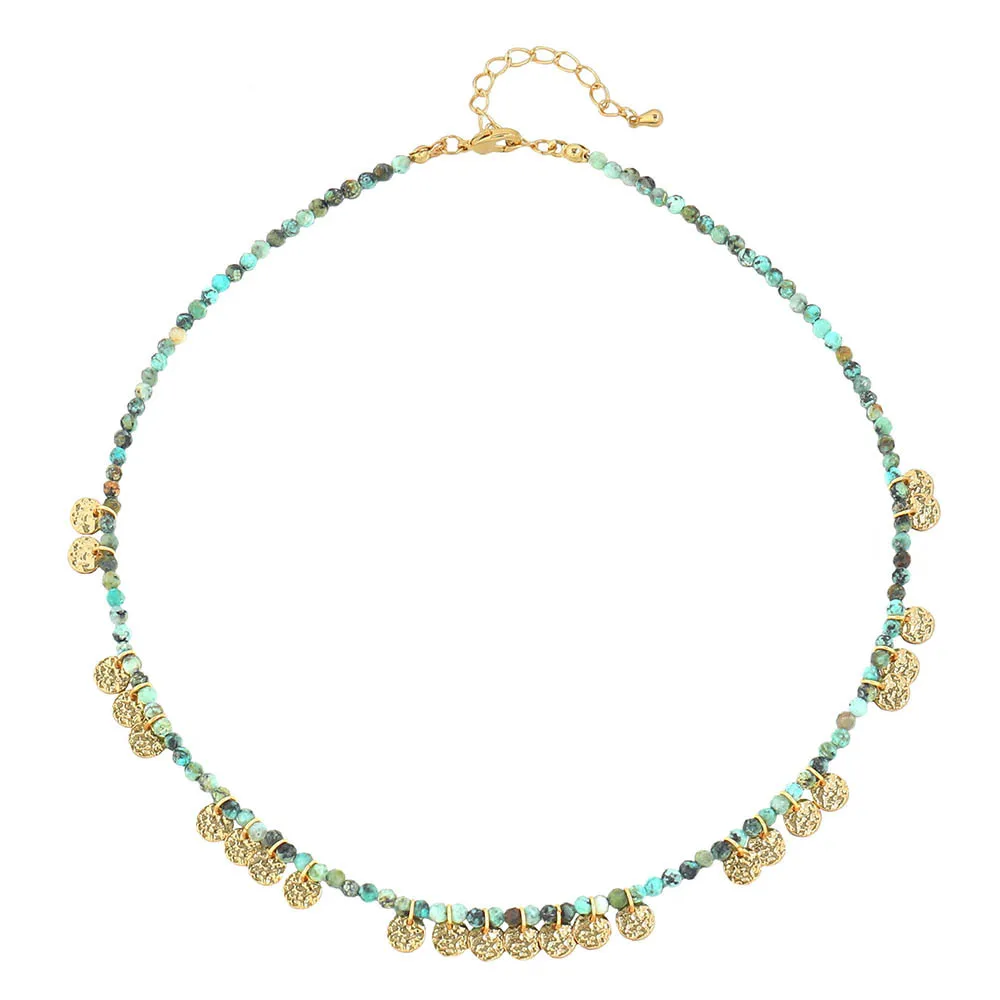 Vintage green African turquoise collarbone chain with niche design, high-end round piece women's necklace