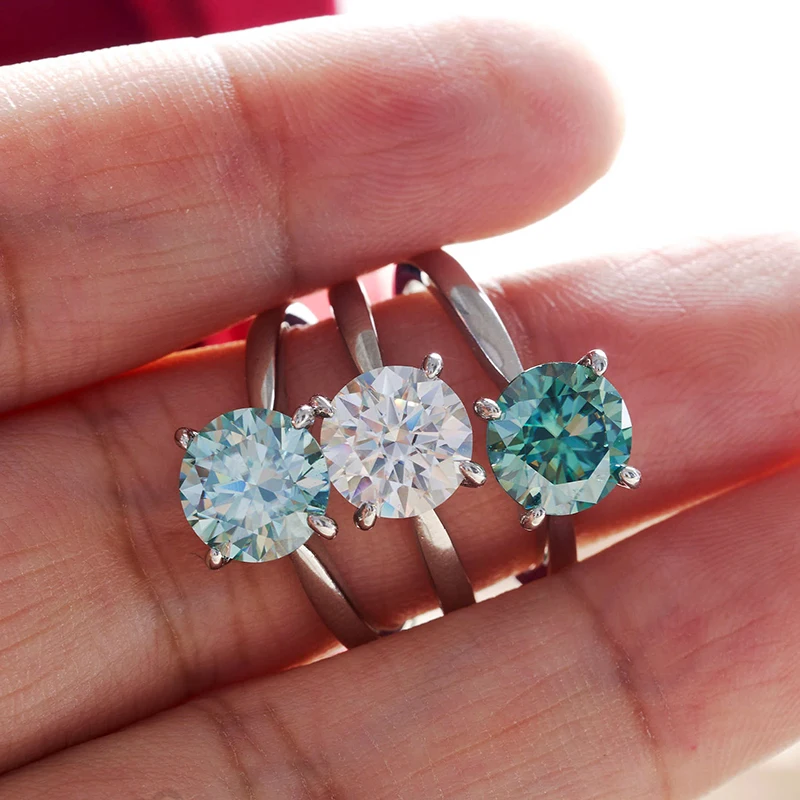 2 Carat Colorful Moissanite Rings D Color VVS Original Sterling Silver 925 Jewelry For Women Wedding Bands with Free Certificate