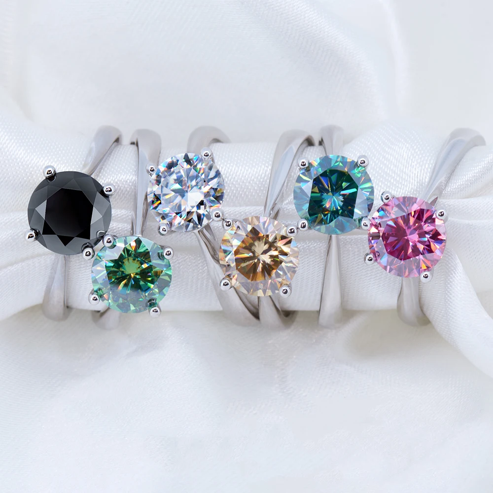2 Carat Colorful Moissanite Rings D Color VVS Original Sterling Silver 925 Jewelry For Women Wedding Bands with Free Certificate