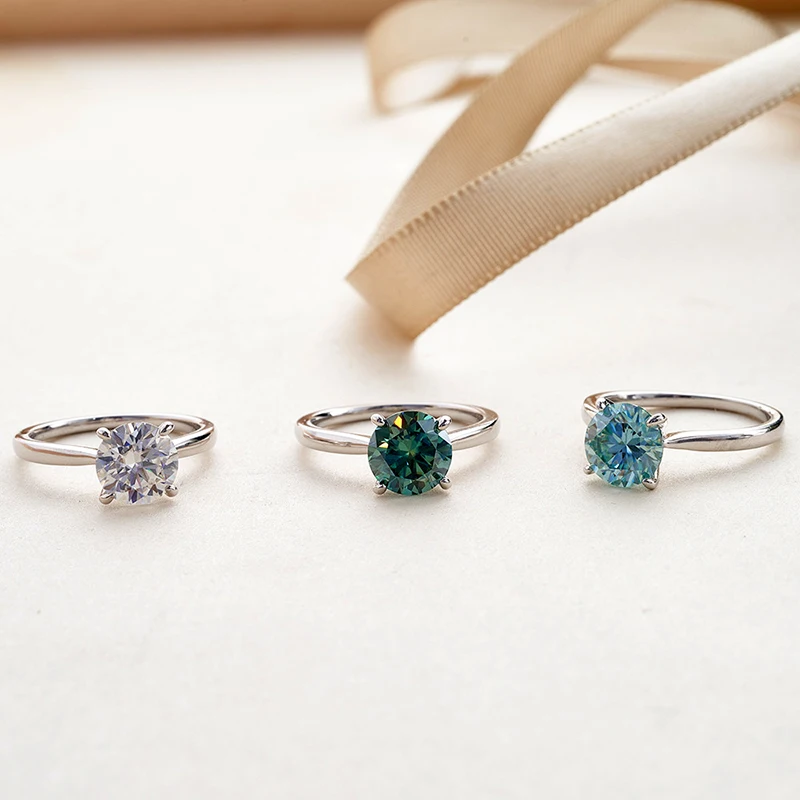 2 Carat Colorful Moissanite Rings D Color VVS Original Sterling Silver 925 Jewelry For Women Wedding Bands with Free Certificate
